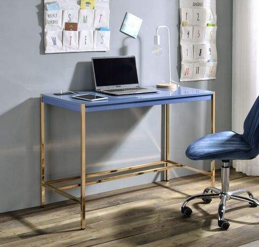 Elegant Multi-Purpose Desk with USB Port Blue and Gold