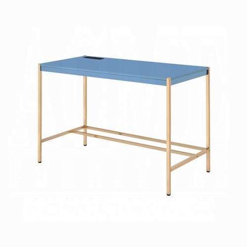 Elegant Multi-Purpose Desk with USB Port Blue and Gold
