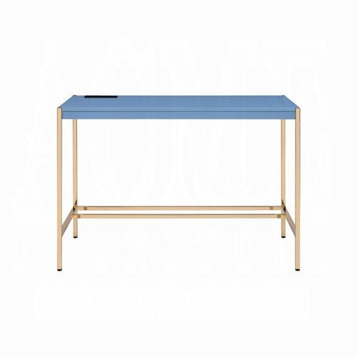 Elegant Multi-Purpose Desk with USB Port Blue and Gold