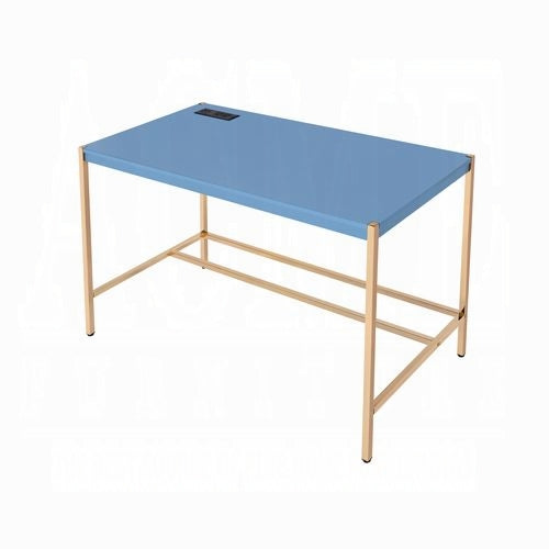 Elegant Multi-Purpose Desk with USB Port Blue and Gold