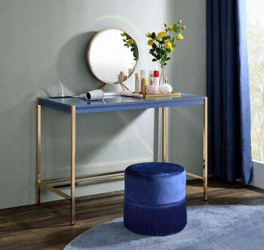 Elegant Multi-Purpose Desk with USB Port Blue and Gold
