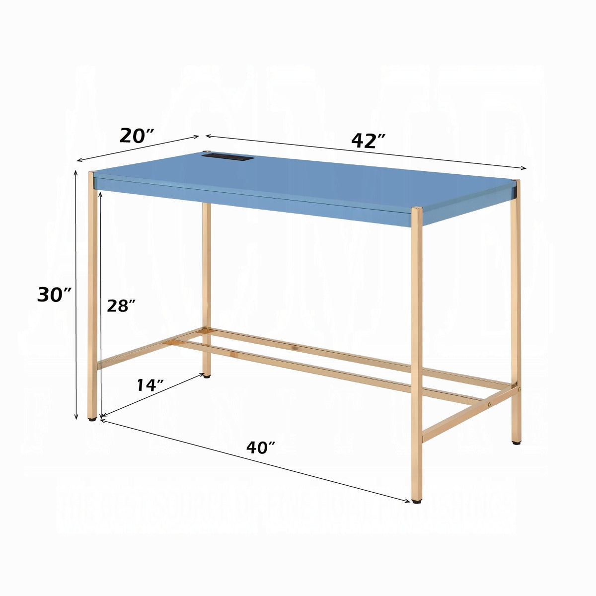 Elegant Multi-Purpose Desk with USB Port Blue and Gold