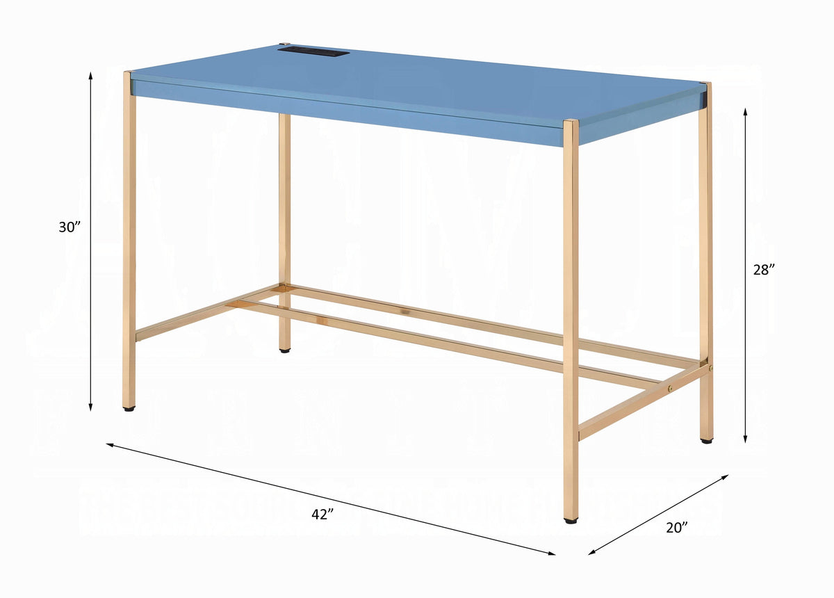 Elegant Multi-Purpose Desk with USB Port Blue and Gold