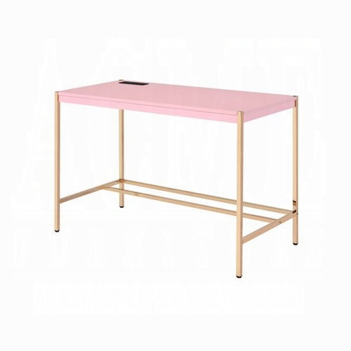 Elegant Multi-Purpose Desk with USB Port Pink Gold