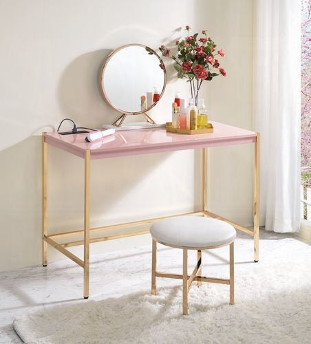 Elegant Multi-Purpose Desk with USB Port Pink Gold