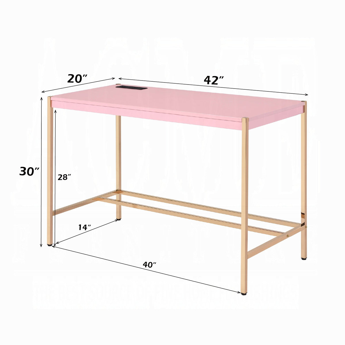 Elegant Multi-Purpose Desk with USB Port Pink Gold