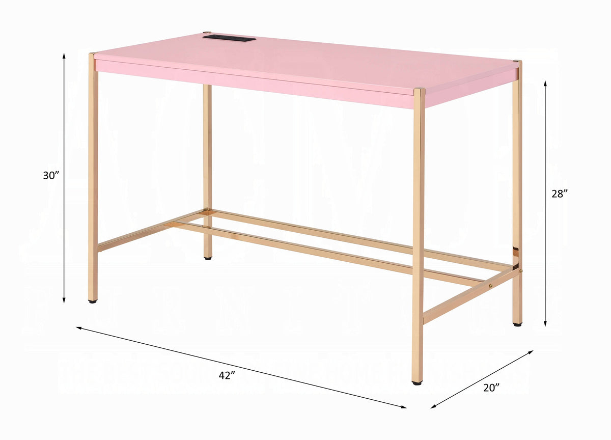 Elegant Multi-Purpose Desk with USB Port Pink Gold