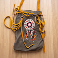 Beaded Suede Phone Pouch Sage Fringe Rosette
