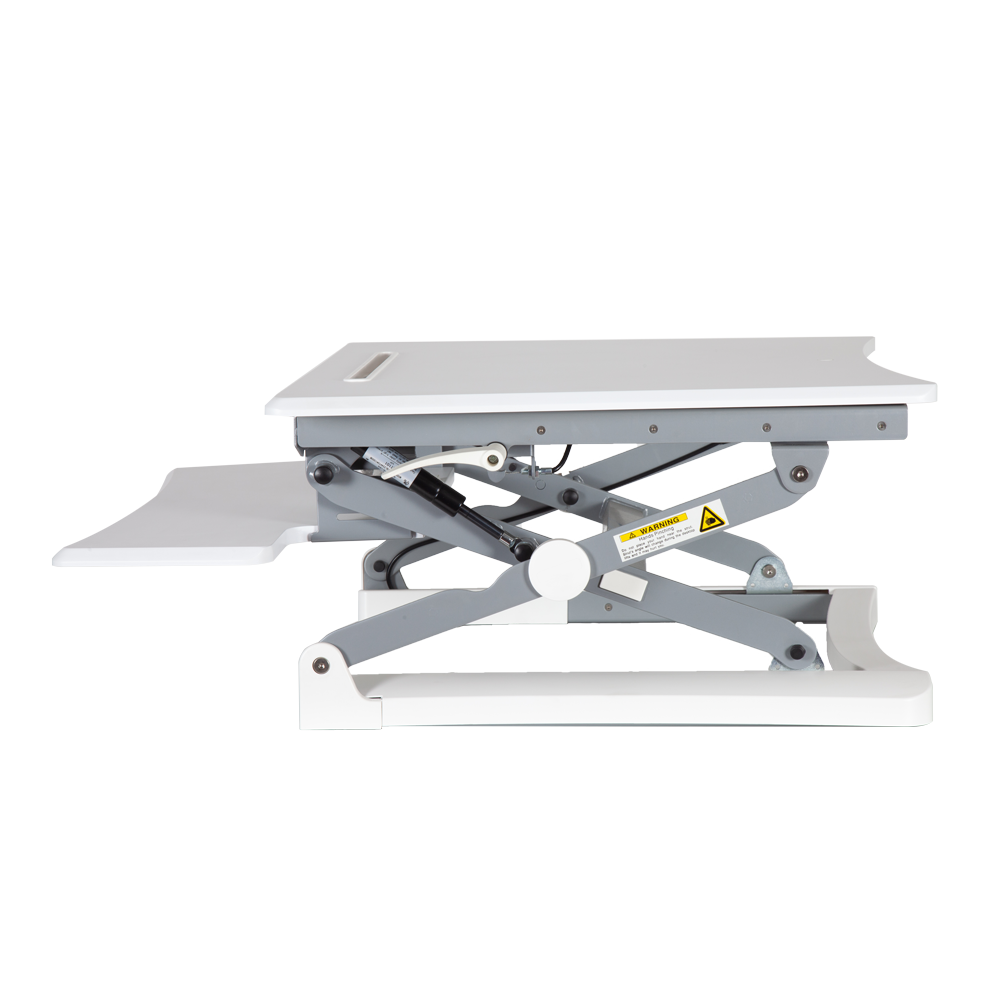 Height adjustable workstation desk converter. 12 options for smooth height adjustments, gas spring, 2 levers