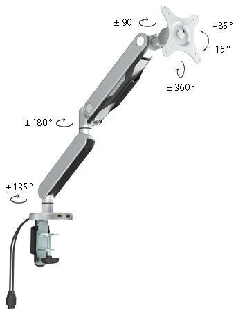 single monitor arm full range specification sheet