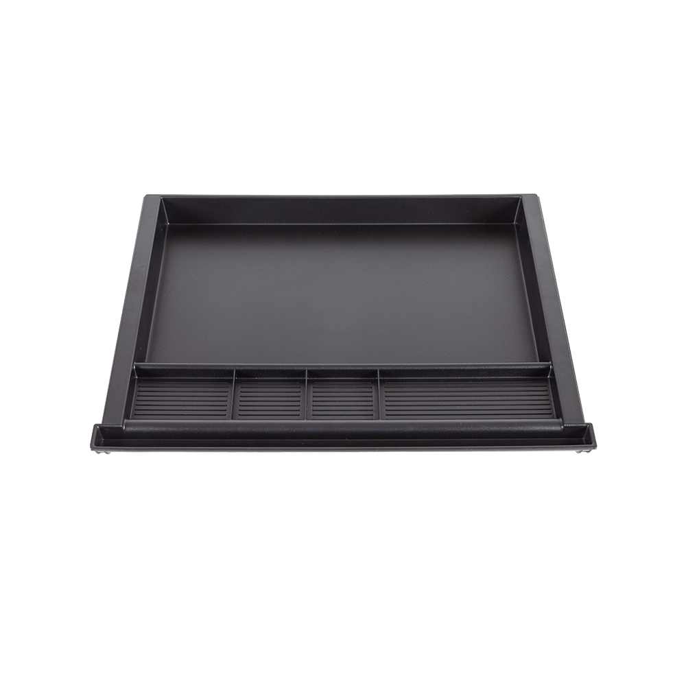 under desk pencil tray, overhead image, 23" 5 compartments to store pencils and small stationary items